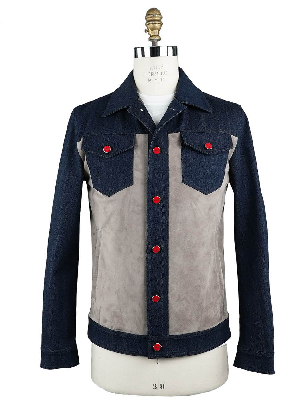 Kiton Blue Beige Cotton Ea Leather Denim Suede Coat
