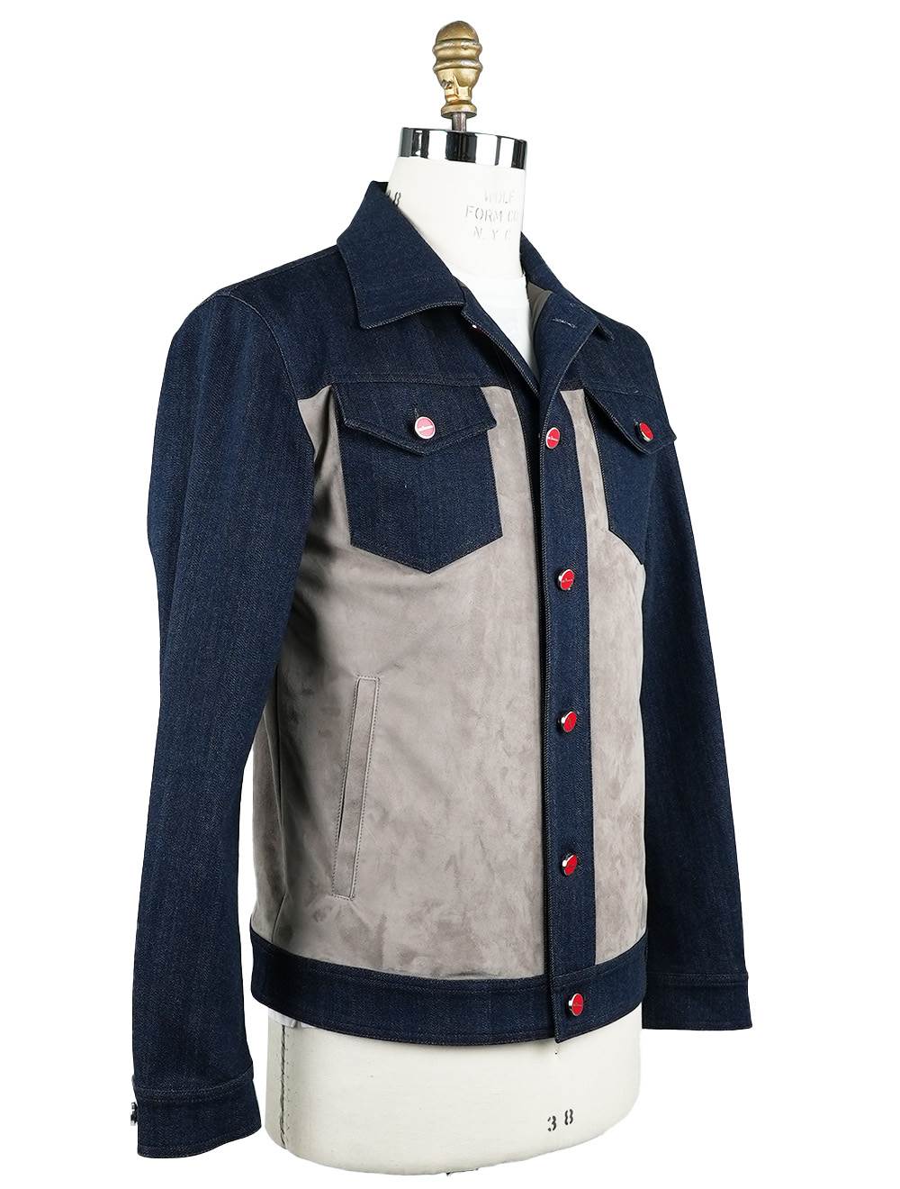 Kiton Blue Beige Cotton Ea Leather Denim Suede Coat - view 2