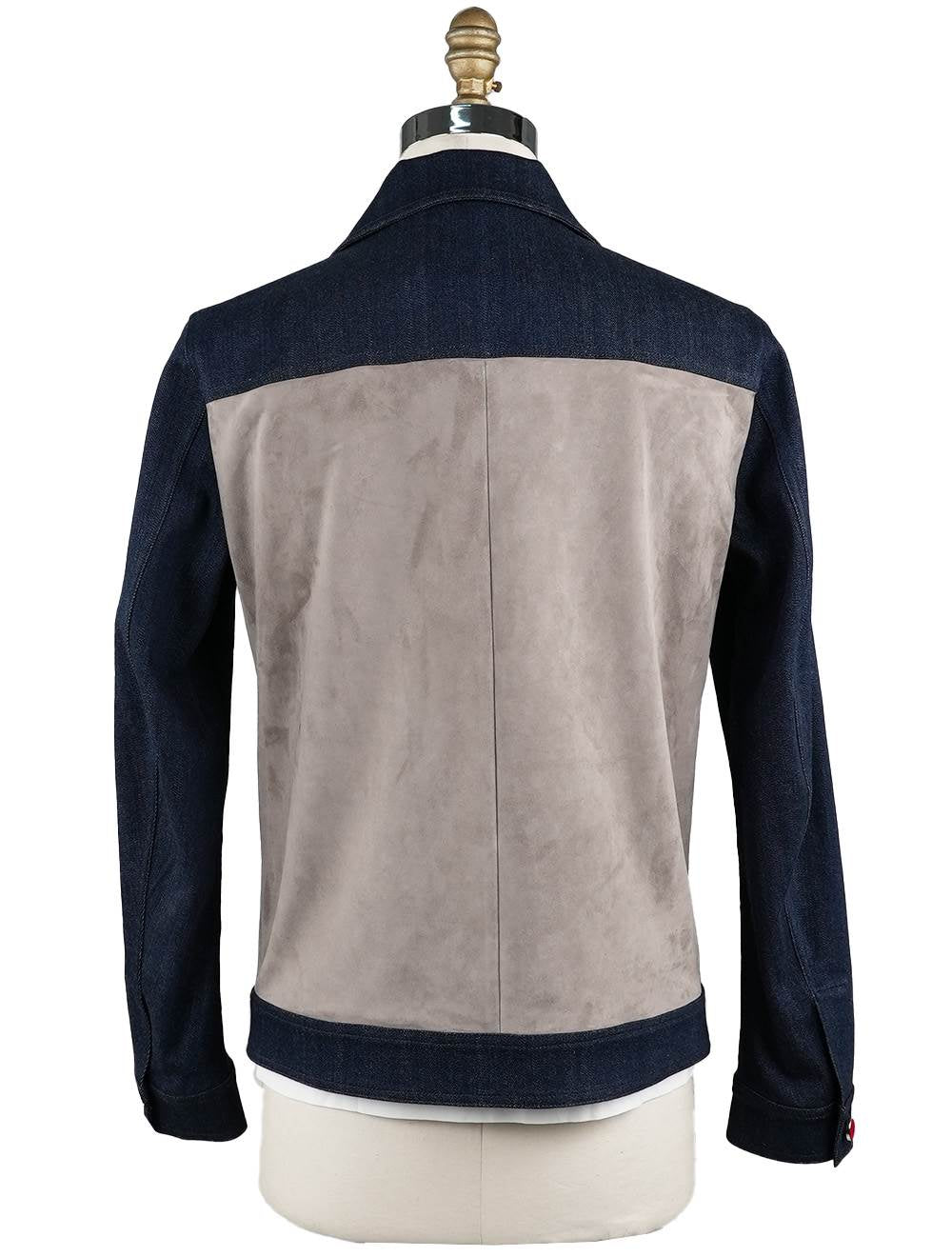 Kiton Blue Beige Cotton Ea Leather Denim Suede Coat - view 3
