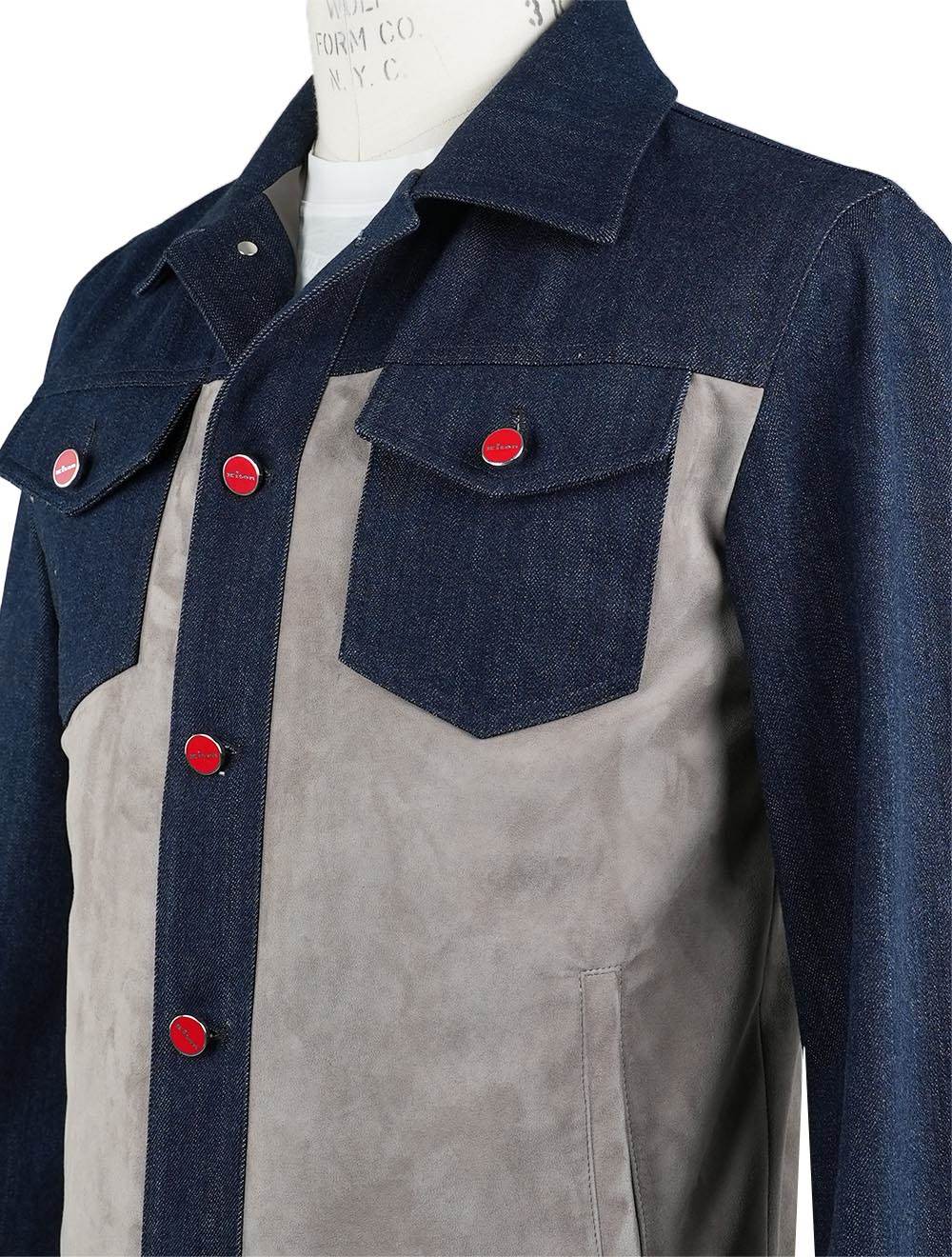 Kiton Blue Beige Cotton Ea Leather Denim Suede Coat - view 4