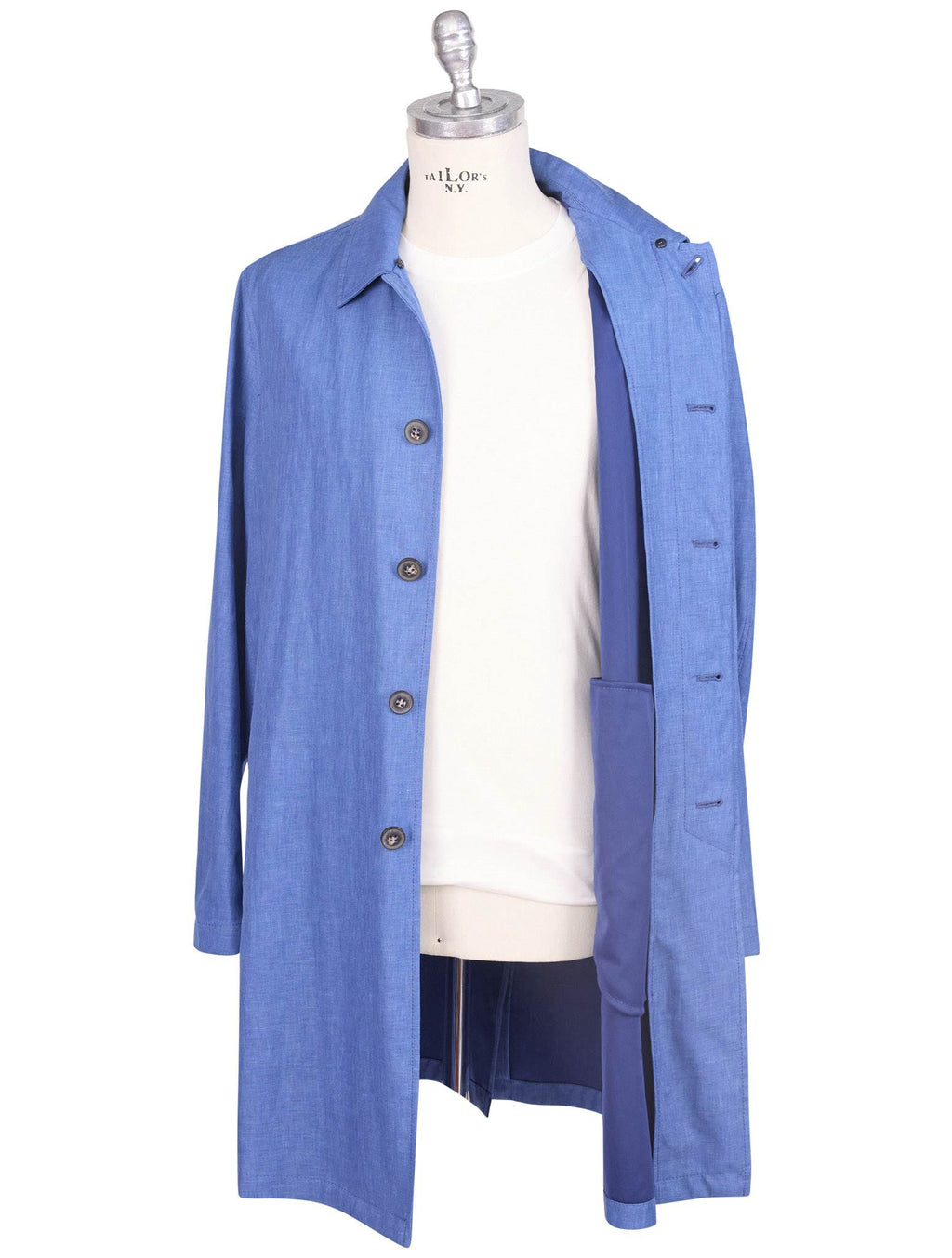 Kiton Blue Linen Virgin Wool Pl Silk Overcoat - view 3
