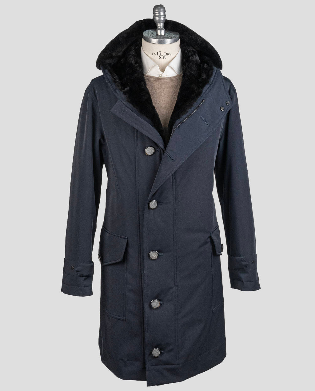Kiton Blue Navy Pl Ea Beaver Fur Overcoat Mod. Sci