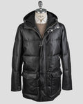 Kiton Black Leather Vicuna Perù Coat