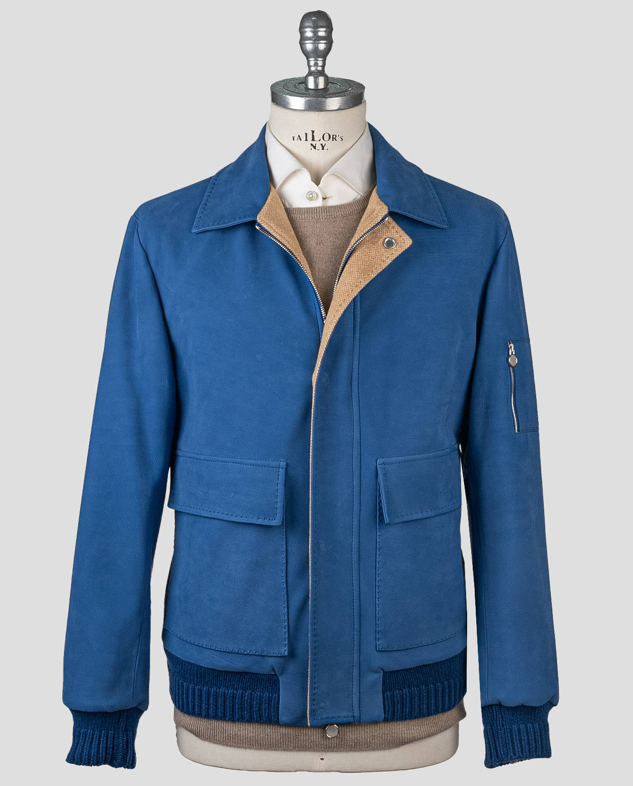 Kiton Blue Leather Suede Vicuna Perù Cashmere Coat - view 9