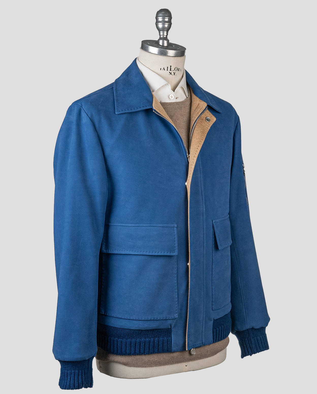 Kiton Blue Leather Suede Vicuna Perù Cashmere Coat - view 2