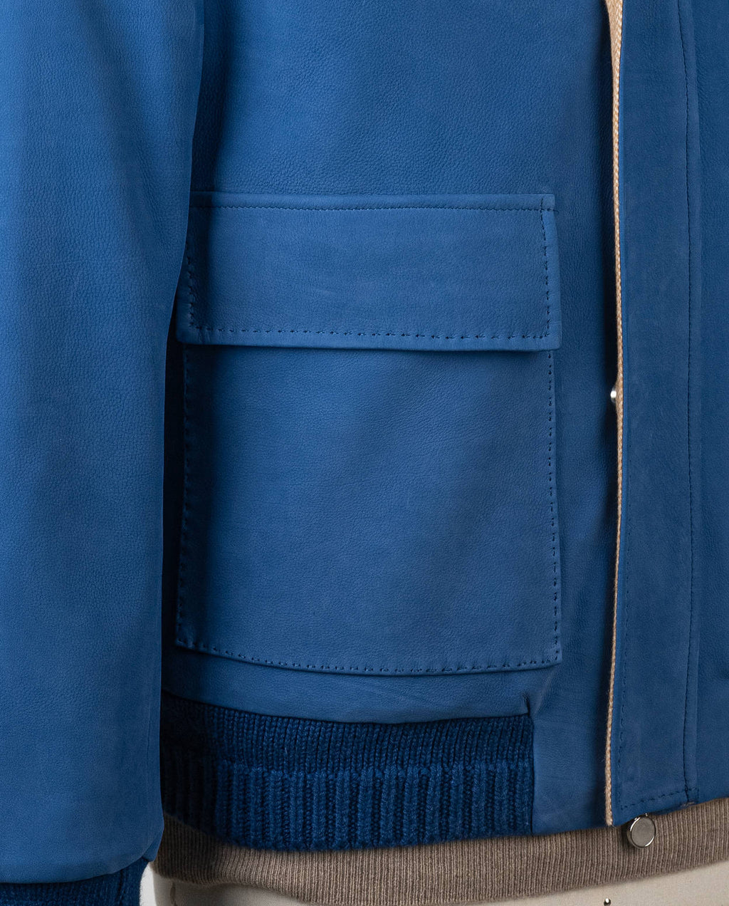 Kiton Blue Leather Suede Vicuna Perù Cashmere Coat - view 6