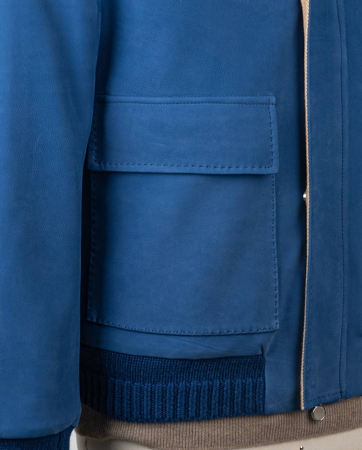 Kiton Blue Leather Suede Vicuna Perù Cashmere Coat - view 6