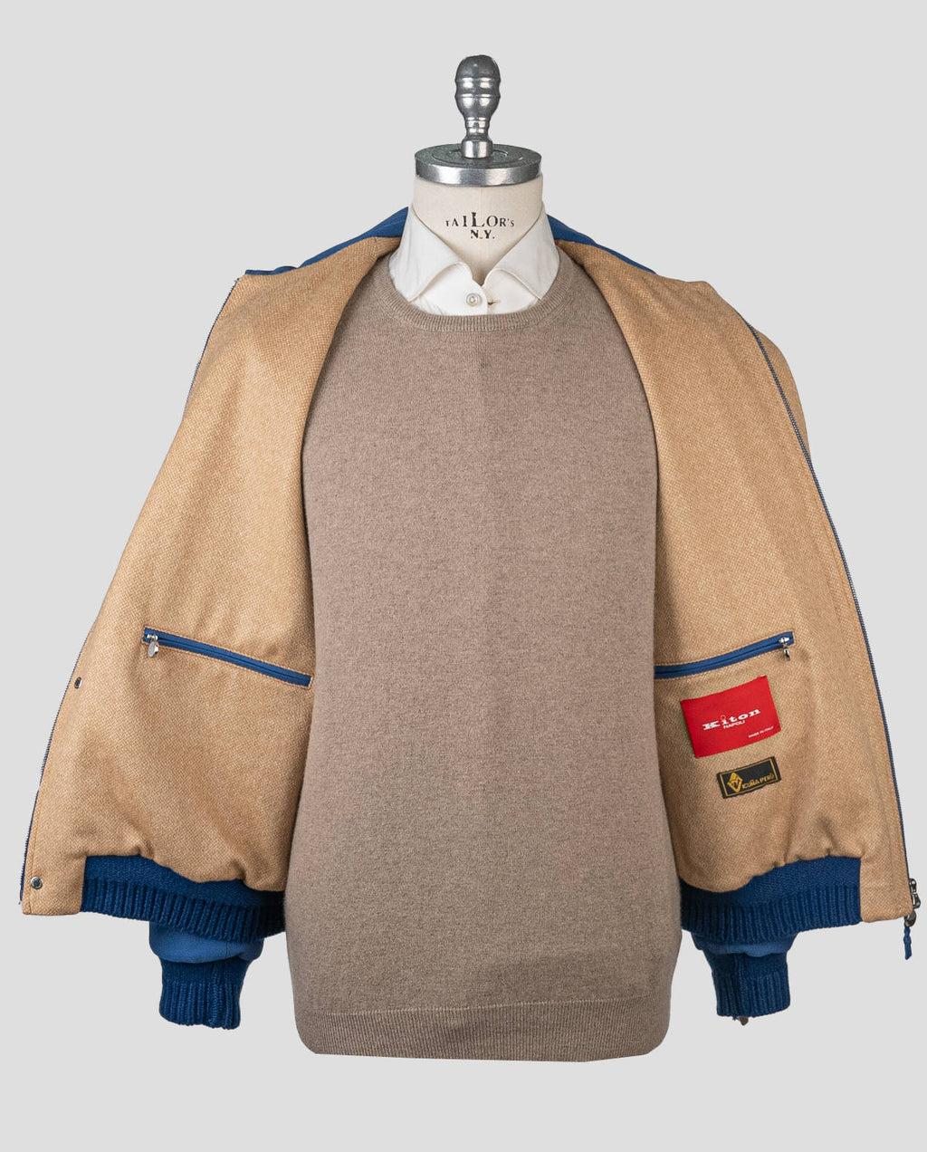 Kiton Blue Leather Suede Vicuna Perù Cashmere Coat - view 7