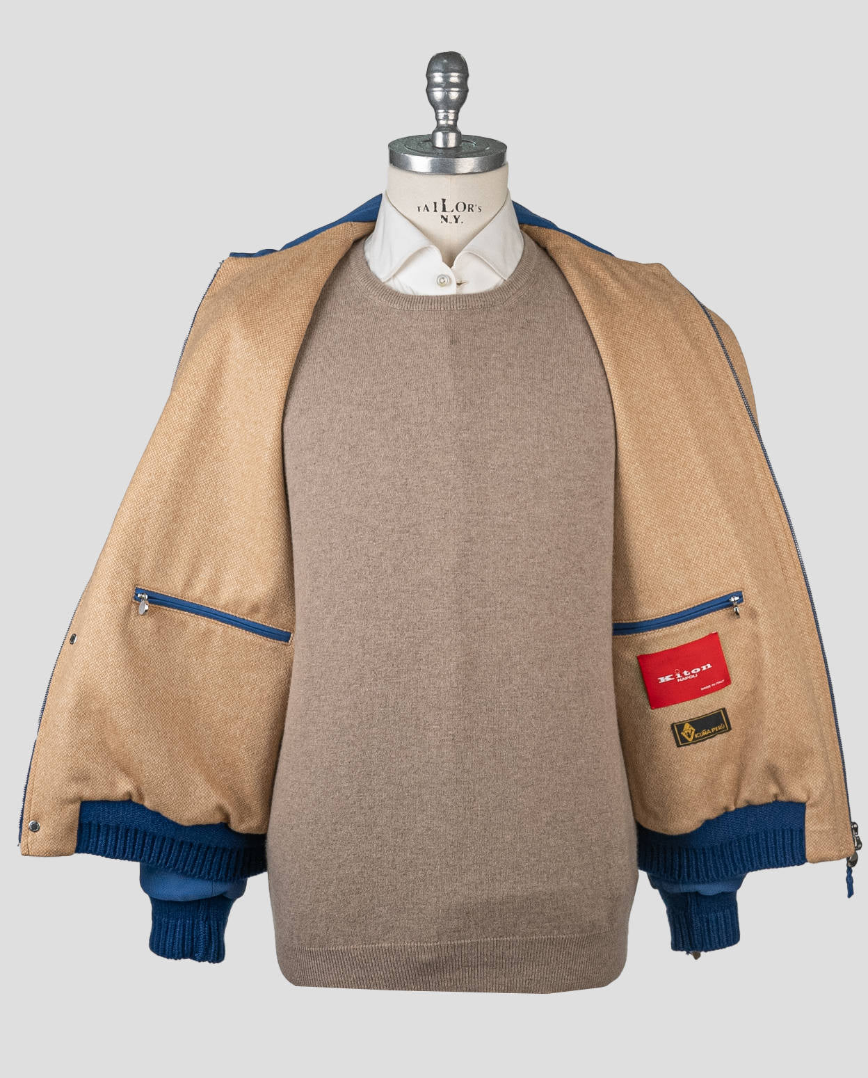 Kiton Blue Leather Suede Vicuna Perù Cashmere Coat - view 7