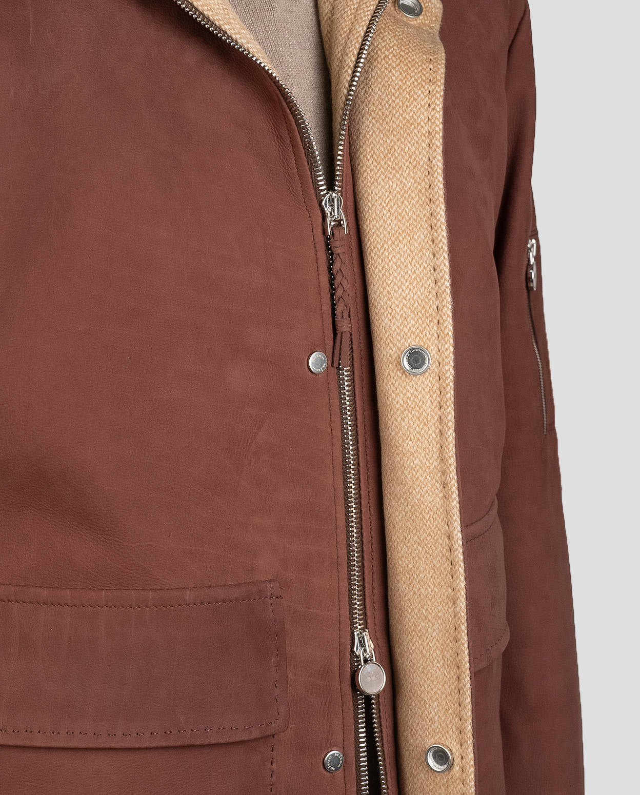 Kiton Leather Vicuna Perù Cashmere Coat - view 9